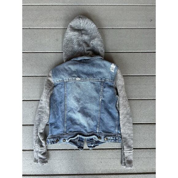 Free People Distressed Denim & Knit Sweater HOODIE Jacket S French Terry Gray - Picture 4 of 4